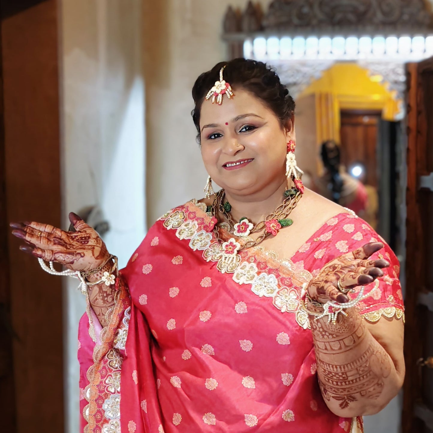 Smrithi pink macrame necklace set