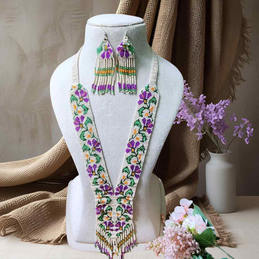 statement bead necklace partywear necklace multi colour necklace for sangeet wedding jewellery floral set bead earrings